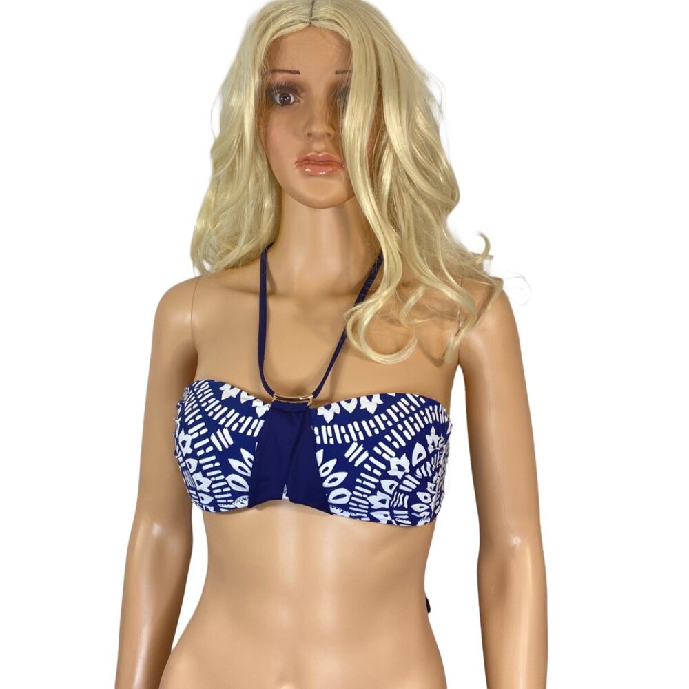Trina Turk Women's Halter Bandeau Hipster Bikini Swimsuit Top Size 4 Blue